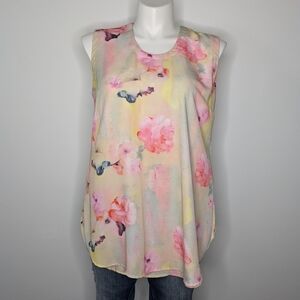 ✨3/$15 Seven x Melissa McCarthy tan pink floral sleeveless tank top blouse XL